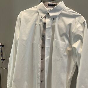 Paul Fredrick Mens White Shirt with  light gray placket gray buttons